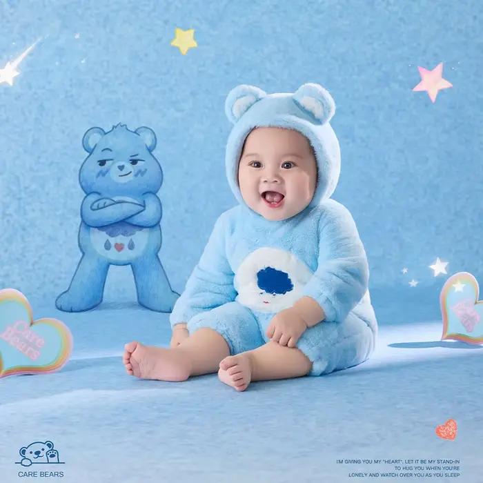 Tenue de photographie pour nouveau-né, thème ours de dessin animé mignon, barboteuse en peluche douc