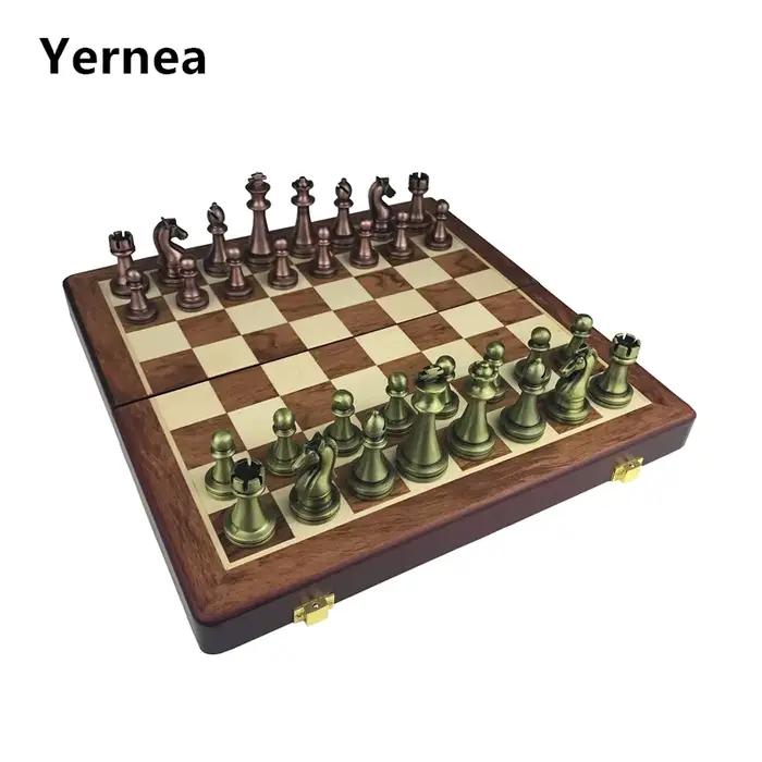 Classique En Alliage de Zinc Pièces D'échecs En Bois Échiquier Jeu