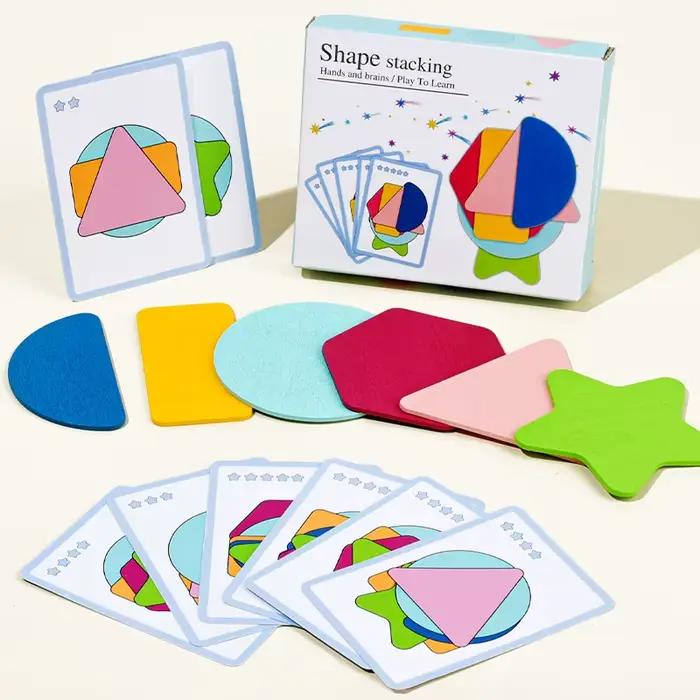 Formes géométriques en bois empilées jeux de reconnaissance des couleurs forme amusante puzzles empilables formation à la pensée logique jouets éducatifs