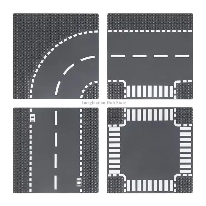Lot de 4 Plaques de Base pour Scènes Urbaines, Plaques de Base Classiques pour Blocs de Construction, Accessoires MOC DIY pour Scènes de Ville