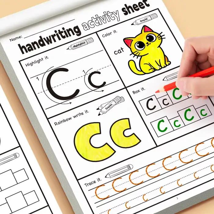 Cahier d'activités amusants, cahier d'exercices d'écriture avec lettres anglaises, contenant des Illustrations amusantes pour enfants, 5 Types de jeux interactifs