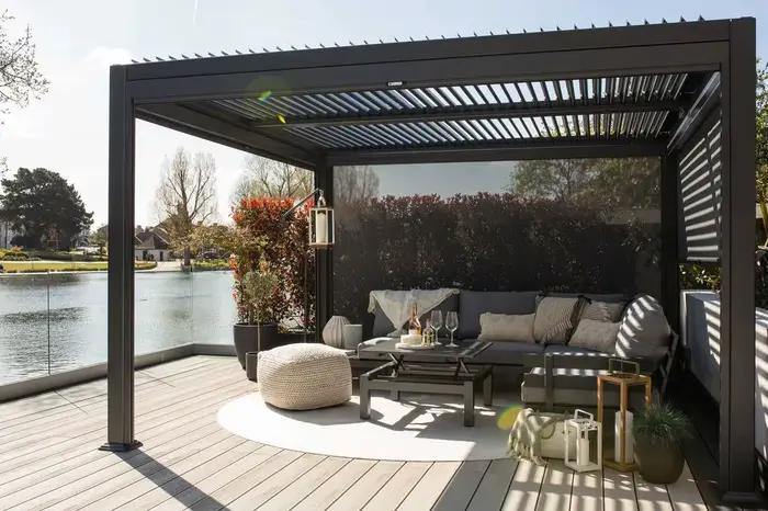 Pergola pare-soleil extérieure 3x6 4x6, Pergolas à persiennes en aluminium motorisé électrique étanche, Kit de toit de Pergola bioclimatique, Gazebo