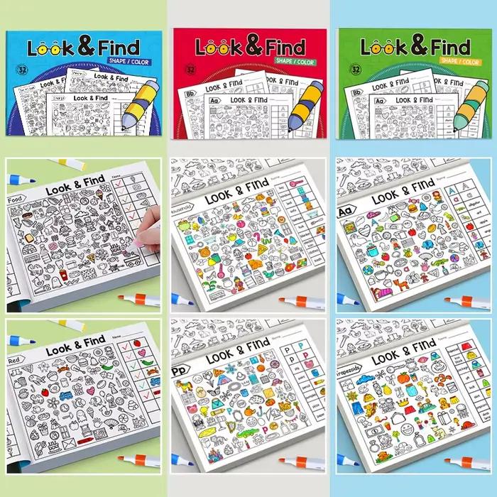 Regarder et trouver un livre d'activités pour les enfants avec des objets cachés Focus Attention Pratique