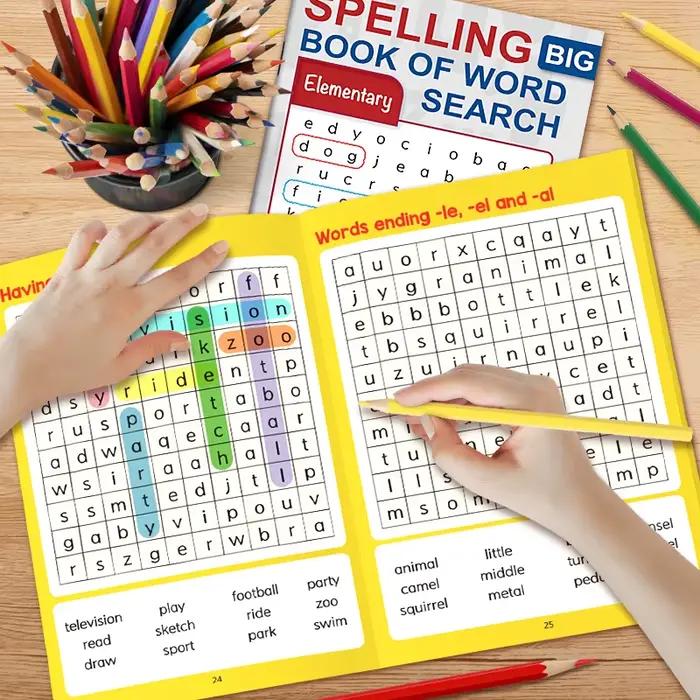 Livre d'orthographe pour enfants, 32 pages, jeu d'orthographe, livre de chasse au trésor, recherche de mots cachés