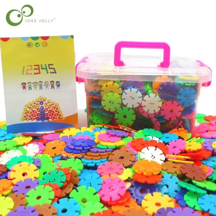 60/100/200 pièces éducation précoce insérer sac flocon de neige bloc de construction ensemble bébé Puzzle en plastique