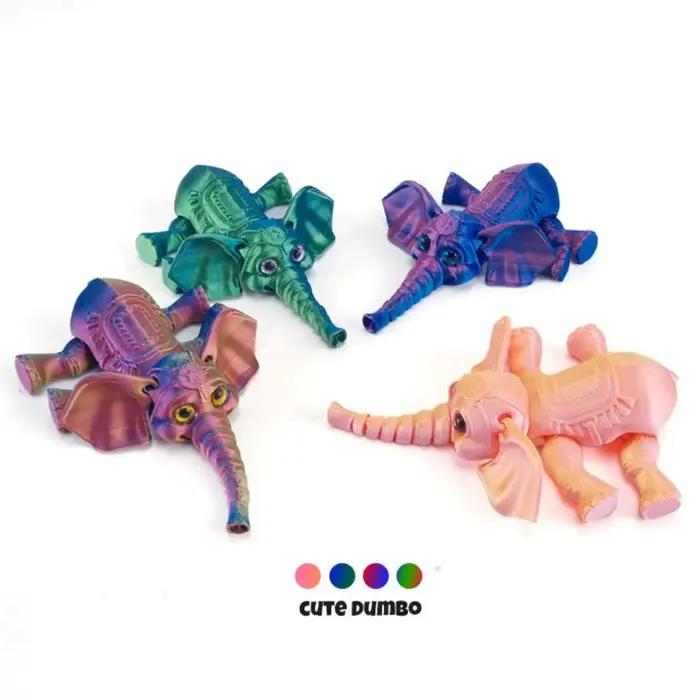 Figurine d'éléphant imprimée en 3D multiple articulations en plastique finition polie pour décoration maison et cadeaux d'anniversaire ou de Noël