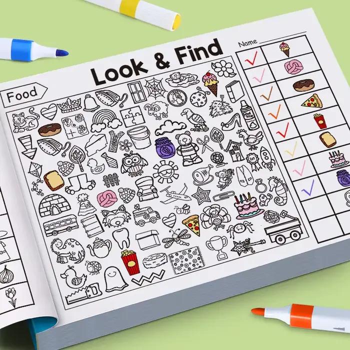Jeu de recherche d'objets pour enfants, améliore la perception visuelle, livre de coloriage amusant, concentration et attention, cahier d'exercices d'écriture