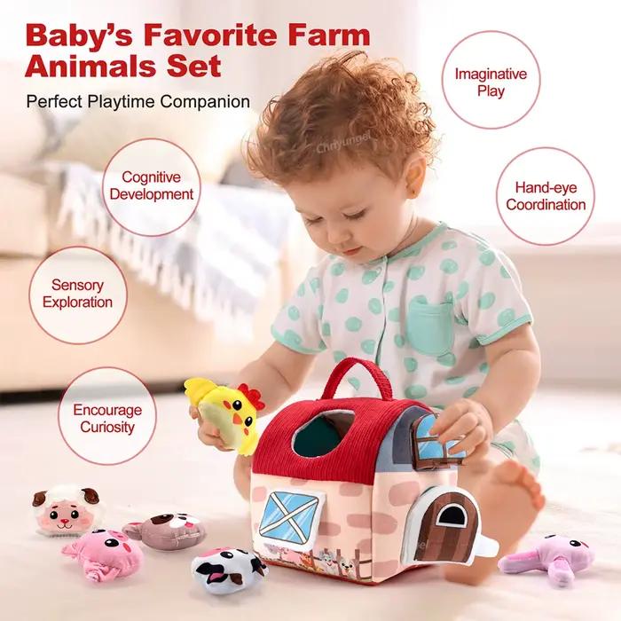 Grange en peluche avec animaux de ferme pour tout-petit, jouet sensoriel Montessori, portable et éducatif, cadeau pour nouveau-né, occaSIONS SPECIALES