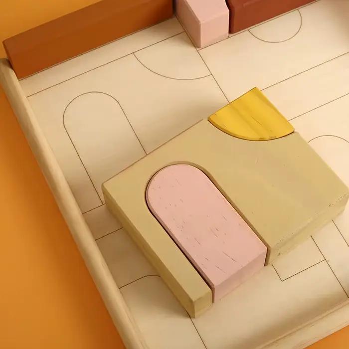 Blocs de construction Montessori en bois massif arc-en-ciel, jouet éducatif, château, marionnette, Puzzle créatif, jouet éducatif pour enfant