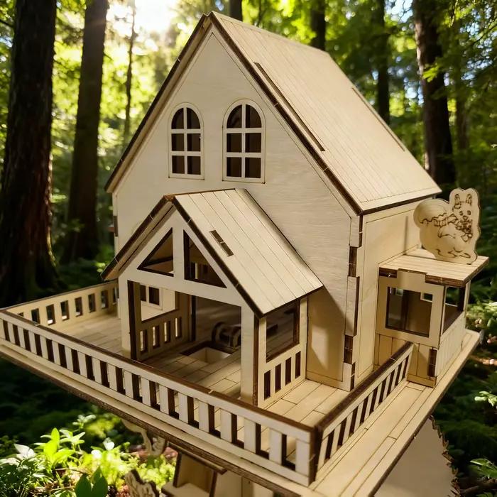 Modèle de puzzle de maison dans les arbres de la jungle en 3D
