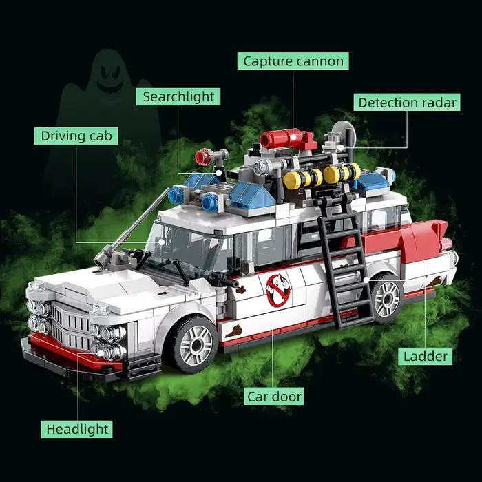 Mini Voiture de Course Fantôme en Blocs de Construction 562 Pièces MOC Briques Ambulance Rétro Jouet d'Assemblage DIY pour Adultes Cadeau d'Halloween Noël Anniversaire