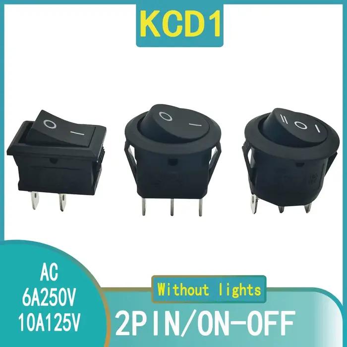Interrupteur à bascule KCD1, noir pur, sans lumière, ON-OFF, 2/3 positions, 2/3 bornes, 6A 250V/10A 125V AC, adapté aux voitures et aux lampes