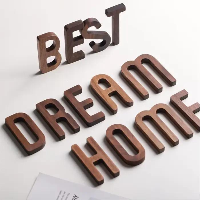 Lettres en bois de noyer 3D 8cm alphabet personnalisable pour décoration intérieure mariage crèche nom initialisée gravure laser
