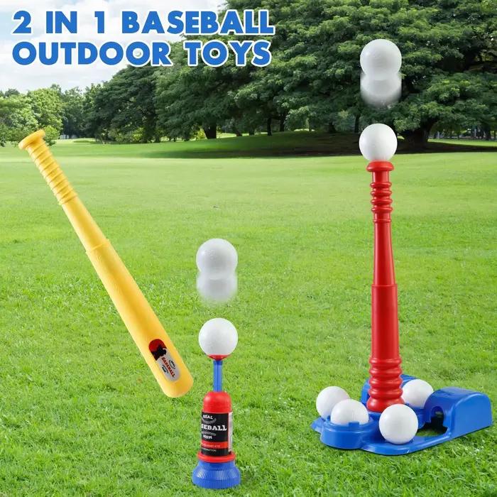 MQUDUO Ensemble de frappe de baseball 2-en-1 pour garçons et filles, support de frappe réglable avec batte et balles pour l'entraînement et le jeu