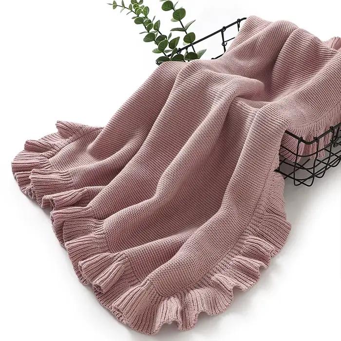 Couverture en tricot solide 100% coton pour nouveau-né nourrisson bébé 0-24 mois polyvalente pour couches poussette pépinière lit de voyage