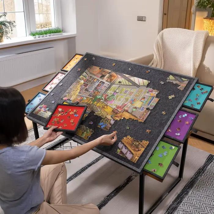 Table de puzzle inclinable et pliable de 2000 pièces avec 8 tiroirs colorés et couvercle