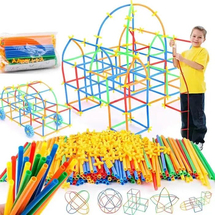 Jouets de construction de construction de paille, pailles et connecteurs, ensembles de construction colorés, jouet éducatif d'ingénierie de motricité