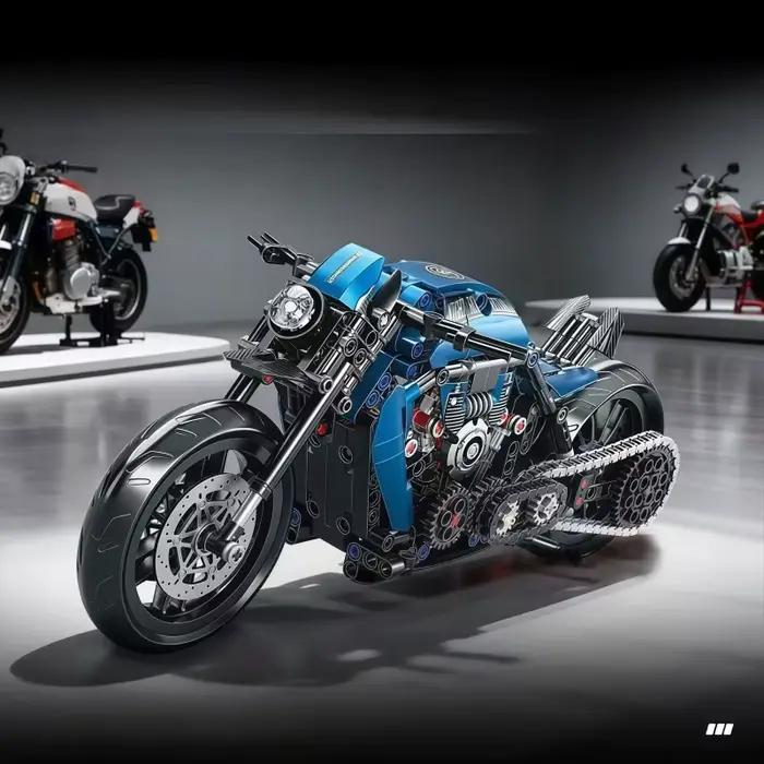 Briques de construction pour moto à moteur V-Twin | Chaîne de transmission réaliste | Jouet d'ingénierie STEM pour les