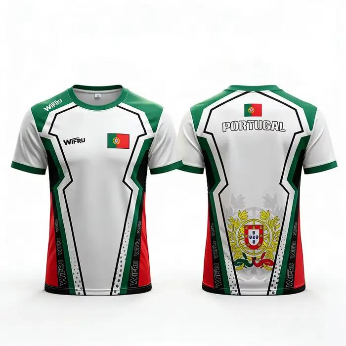 Maillot de football respirant à manches courtes imprimé 3D drapeau du Portugal, idéal pour l'entraînement en extérieur, cadeau pour les fans, collection 2026