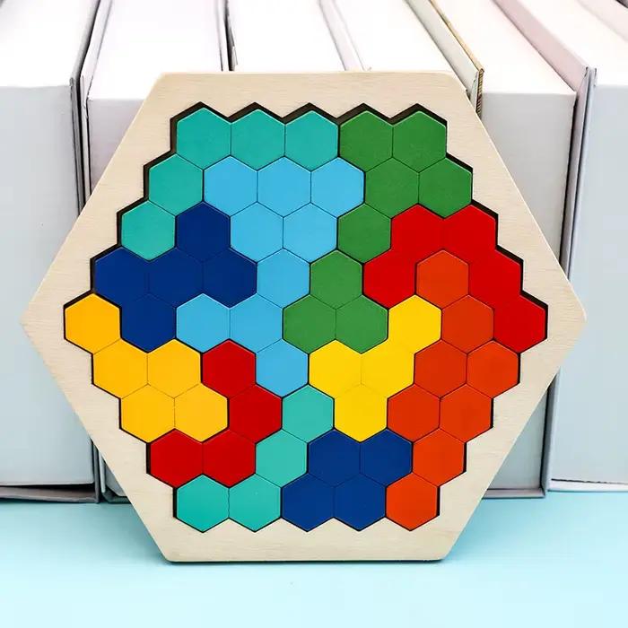 Puzzle 3D Hexagonal en Bois pour Enfant