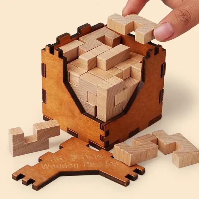 Nouveau jeu de puzzle de boîte de Cube de casse-tête de logique en bois 3D