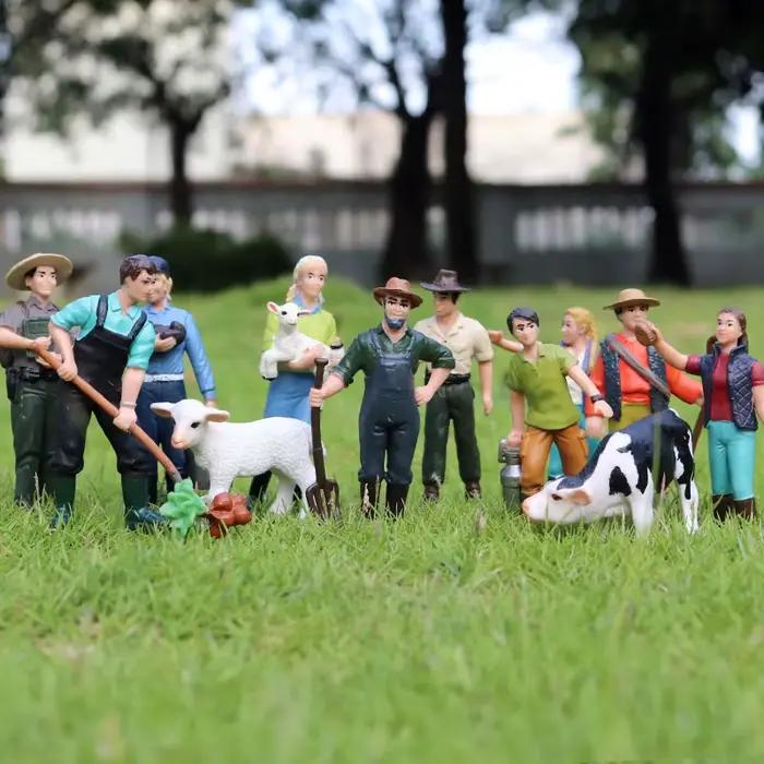 Oenux nouveau modèle de personnes fermières Simulation personnel de ferme mangeoire figurines d'action cochon animaux Figurine Miniature beaux jouets pour les enfants