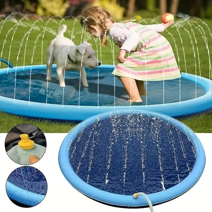 Piscine Portable avec tampon anti-éclaboussures pour chiens, avec fontaine d'arrosage, bain et refroidissement pour animaux de compagnie en plein air, pulvérisation d'eau et refroidissement par glace