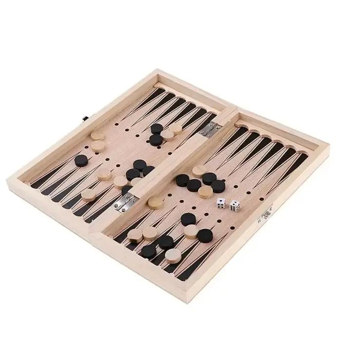 Jeu d'échecs, backgammon et dames 3-en-1 en plastique, plateau pliant avec rangement, améliore l'intelligence stratégique, cadeau idéal pour les familles et les amis, occasions spéciales