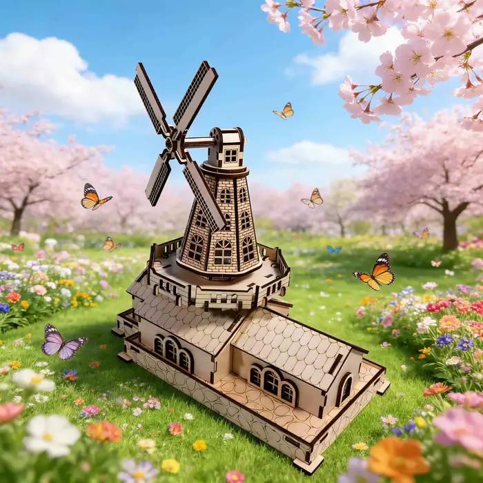 Modèle de puzzle en bois 3D moulin à vent