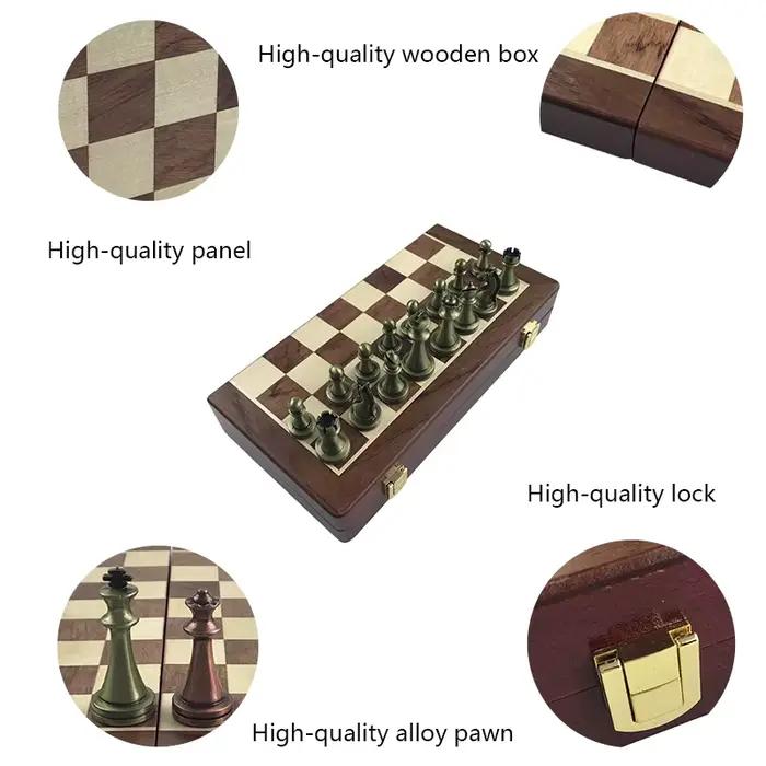 Classique En Alliage de Zinc Pièces D'échecs En Bois Échiquier Jeu