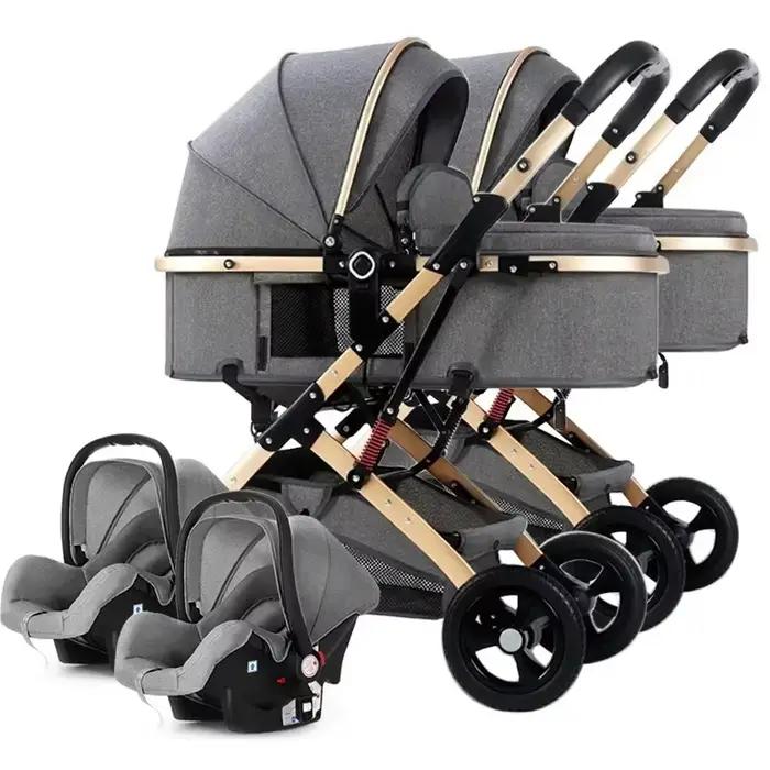 Nouvelle poussette double 3-en-1 2025 avec siège auto