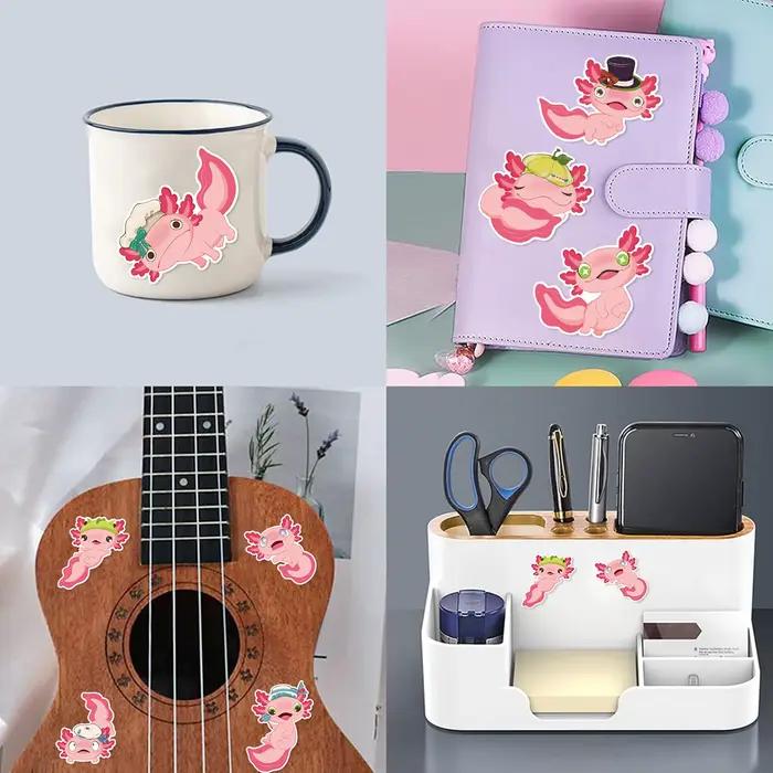 8/16/24 pièces Axolotl Puzzle autocollants faciles à poser pour fête d'anniversaire décor bagages vélo Scooter guitare Scrapbook bouteille d'eau décalcomanie