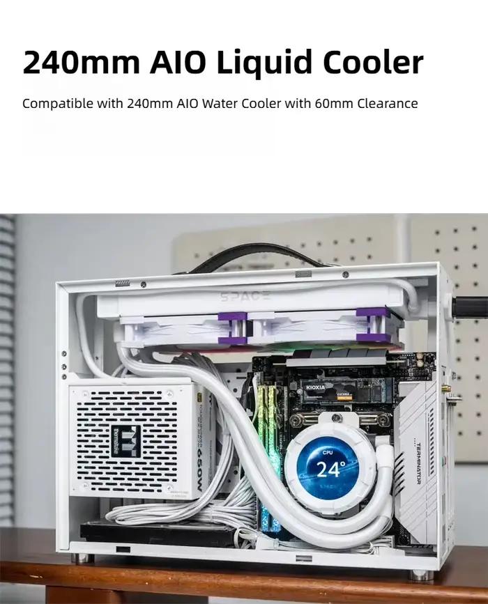 Châssis Shiny Snake S450 MESH ITX 12,4 L - Compatible 240 AIO, câble PCI-e Riser inclus, GPU 337 mm, radiateur 67 mm