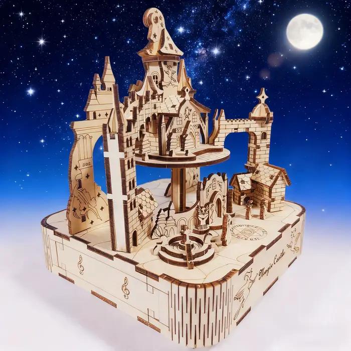 Puzzle 3D en bois DIY Château Magique – Jouet de Construction Éducatif