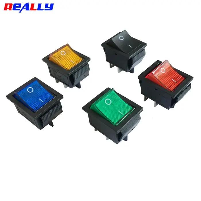 Interrupteur à bascule pour bateau KCD4, 4 broches, 2 positions, commande marche-arrêt STSP, bleu, vert, jaune, rouge, 16A, 220V, éclairé, 5 pièces