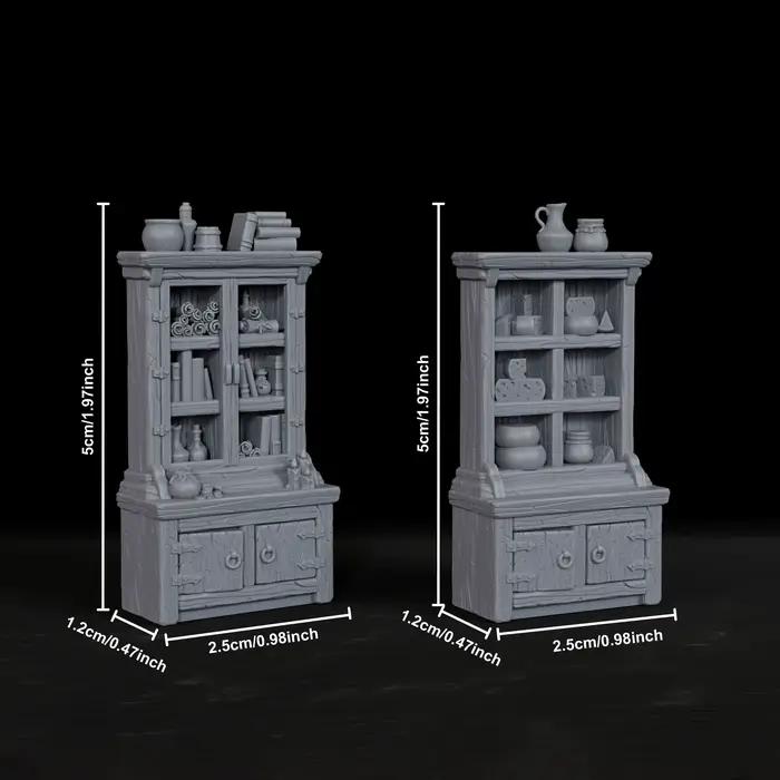 Ensemble de meubles miniatures RPG, 2 pièces, bibliothèque et armoire de rangement pour terrain de jeu de rôle sur table, excellent cadeau