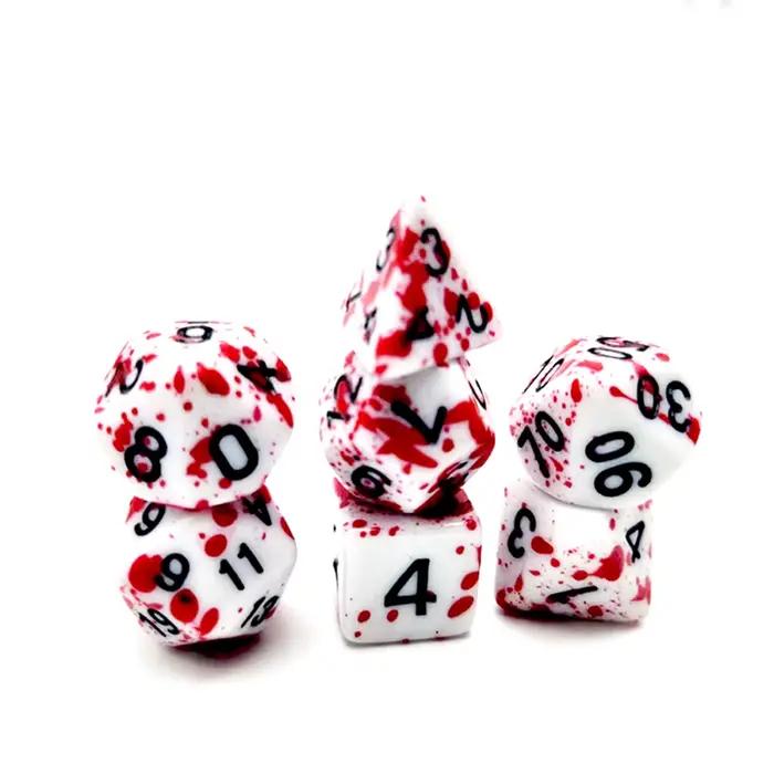Jeu de dés polyédriques effet sang coulé, compatible DND COC, jeu de rôle de table, ensemble complet de 7 pièces, accessoire d'horreur immersif