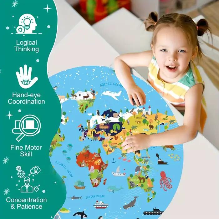 Puzzle de géographie du monde avec animaux pour enfants