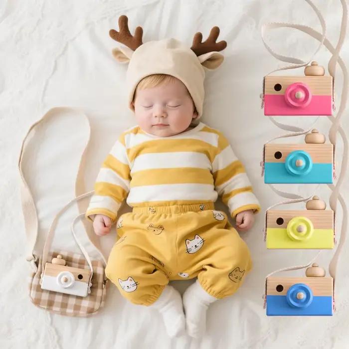 Caméra de mode en bois jouets pour bébé pendentif bloc