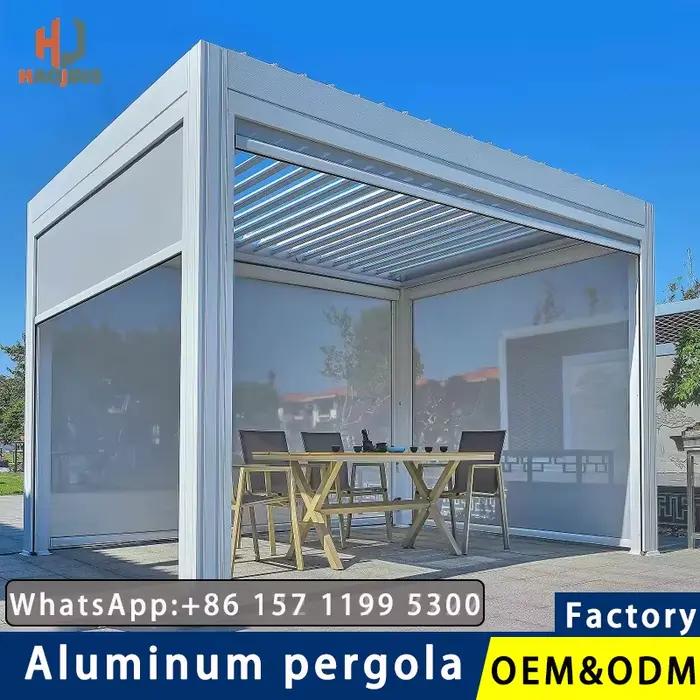 Pergola extérieure de jardin, véranda imperméable en aluminium, pergola 4x3 3x6, toit bioclimatique électrique, pergola à lames métalliques personnalisée