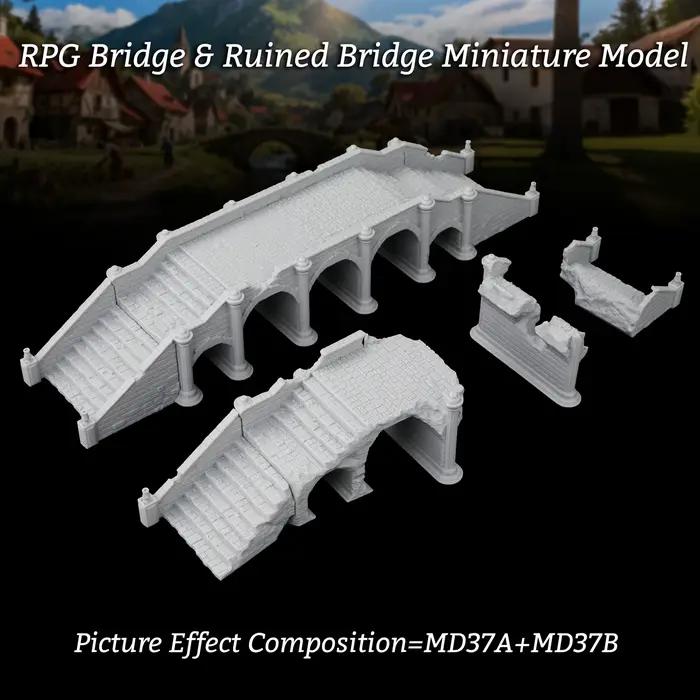 Ponts et ponts en ruine pour miniatures de jeux de rôle ruines de ville modulaire architecture brisée pour jeux de rôle sur table gris clair vert armée