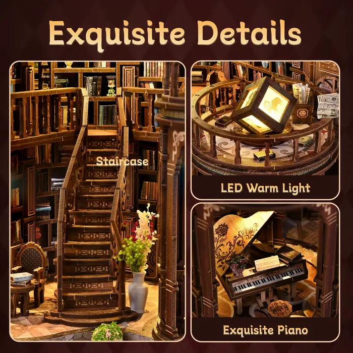 Kit de construction de maison miniature en bois DIY Book Hall