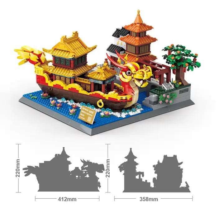 Blocs de construction créatifs sur le thème des attractions historiques et culturelles de Chine bateaux peints du fleuve Qinhuai modele bateau dragon en briques jouets adultes architecture historique culture chinoise