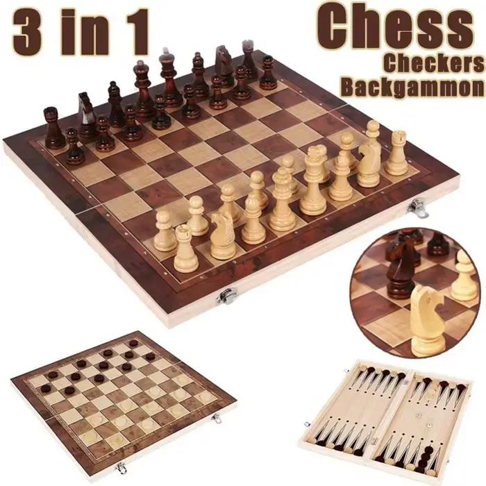Jeu d'échecs, de backgammon et de dames 3-en-1