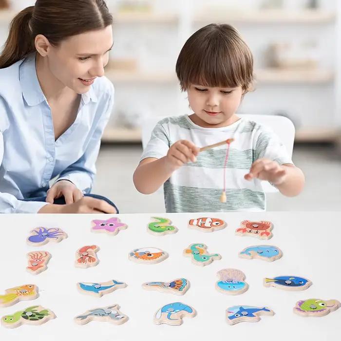 Jouets de pêche magnétiques en bois Montessori