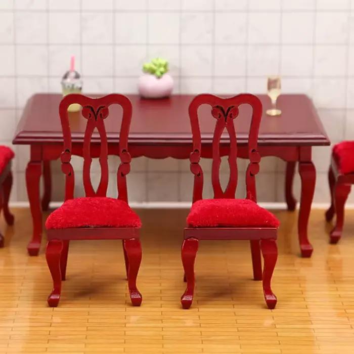 Maison de poupée modèle meubles accessoires en bois rétro Table à manger et chaises ensemble