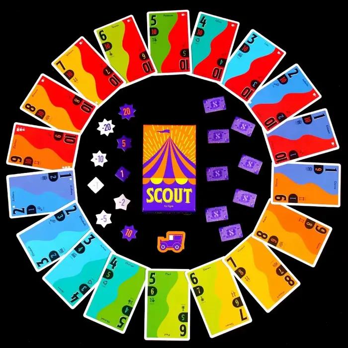 Jeu de cartes Scout 2026 pour 2 à 5 joueurs • Jeu de société familial amusant sur le thème du cirque