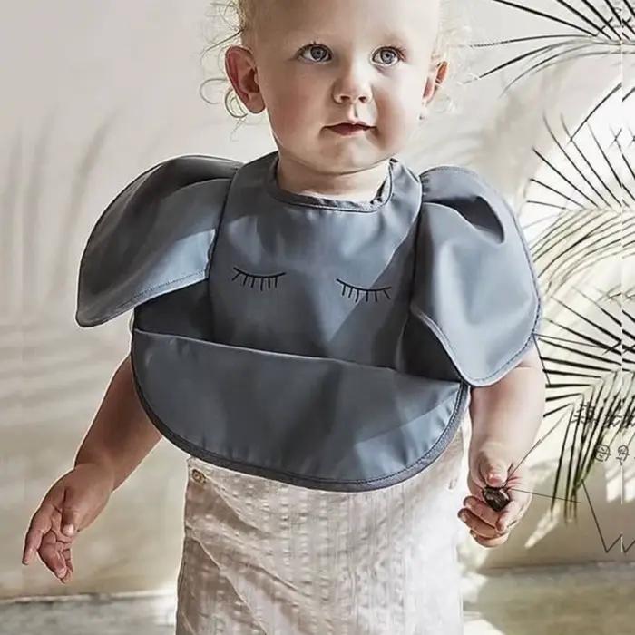 Nordique bavoirs bébé imperméable à manches courtes avec poche alimentation bavoir