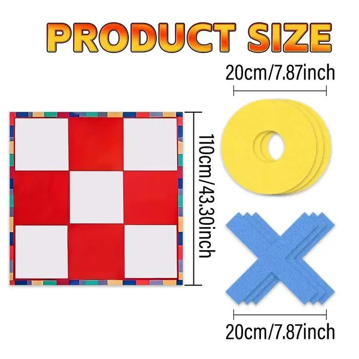 Grand jeu de Tic Tac Toe géant avec tapis de jeu à grille damier géante et marqueurs X O en feutre pour activités de