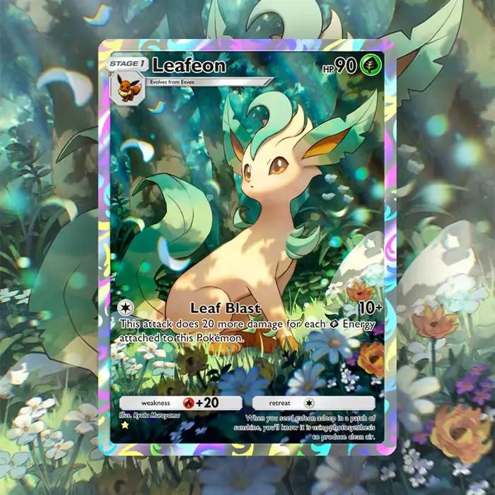 PKM Pocket TCG Growlithe Umbreon Sylveon Leafeon Flareon avec textures feuille d'art spéciale cartes de jeu de Collection Anime de haute qualité